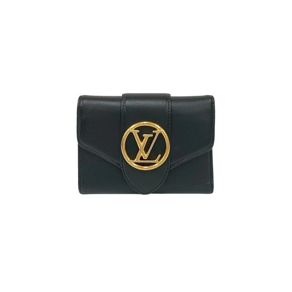 LOUIS VUITTON Pont Neuf Compact Portefeuille LV Leather Tri-fold Wallet Black...